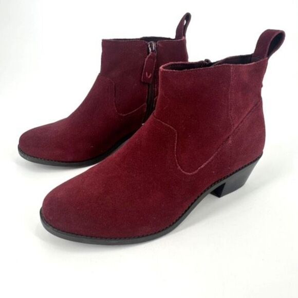 Vionic Vera Women's Suede Leather Stacked Heel Side Zip Ankle‎ Boots Red Size 8 - Picture 1 of 8